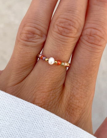 Pierścionek elastyczny - Mix Cyrkonii z Perłą Lea