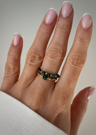 Set of Three Elastic Natural Stone Rings - Champagne Cubic Zirconia and Rhodonite