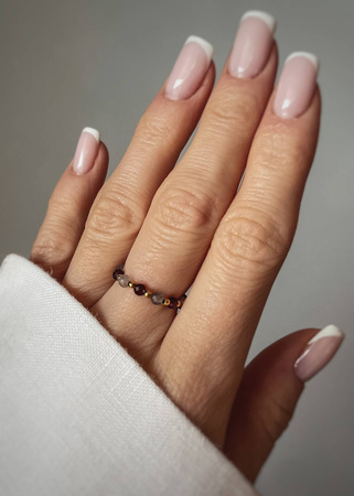 Pierścionek Elastyczny Kamienie Naturalne Labradoryt i Granat