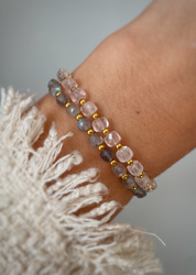 Bracelet and Ring Set - Rose Quartz, Rhodochrosite and Mother of Pearl