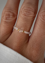 Elastic ring with natural lapis lazuli stones and pearl