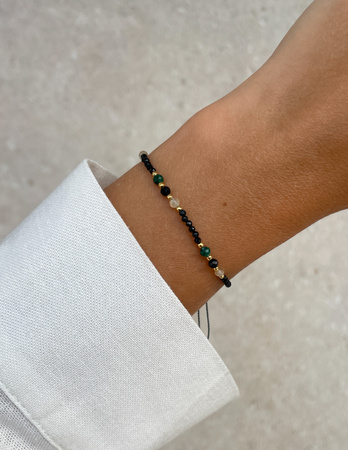 Bransoletka na nici z czarnym turmalinem, malachitem i cytrynem - ochrona i dobrobyt