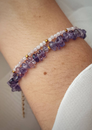 Zestaw Dwóch Bransoletek z zapięciem - Ametyst, Kunzyt 