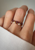 Set of Three Elastic Natural Stone Rings - Champagne Cubic Zirconia and Rhodonite