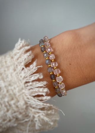 Bracelet and Ring Set - Rose Quartz, Rhodochrosite and Mother of Pearl