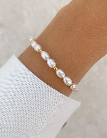 Bransoletka na gumce z perłami Bella z hematytem - bogactwo, odrodzenie, radość