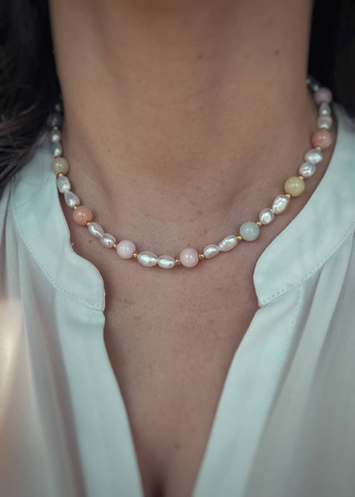 Naszyjnik Kamienie Naturalne Jadeit i Perły