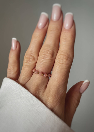 Elastic Ring Natural Stones Amazonite and Pearls Silver Gold Plated