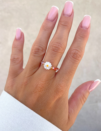 Pierścionek elastyczny - Mix Cyrkonii z Kwiatkiem