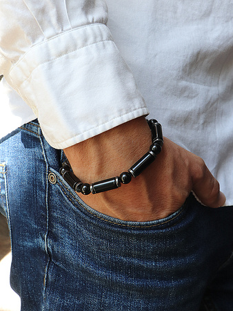 Bransoletka męska - czarny turmalin, hematyt