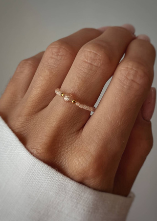 Zestaw Dwóch Pierścionków Elastycznych z Kamieni Naturalnych - Cyrkonia Szampańska i Amazonit