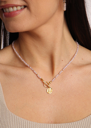 Naszyjnik z kamieni naturalnych Kunzyt Toggle z zawieszką