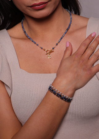 Naszyjnik sodalit i kamień księżycowy toggle z zawieszką