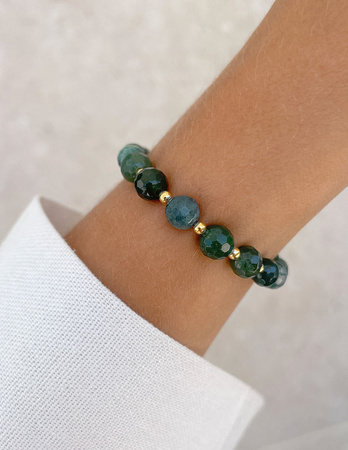 Bransoletka na gumce agat mszysty z hematytem - obfitość, pewność siebie,  optymizm