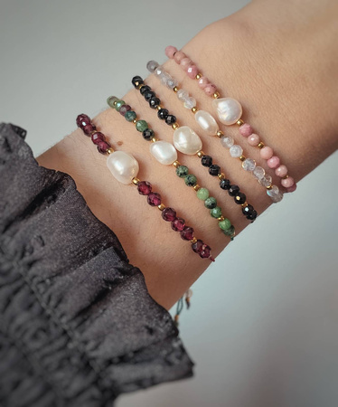 Bransoletka kamienie naturalne granat perła nić jedwabna