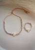 Bracelet and Ring Set - Rose Quartz, Rhodochrosite and Mother of Pearl