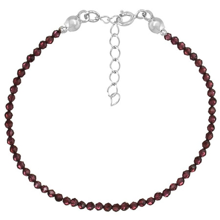 Bransoletka srebrna z kamieni naturalnych granat 2 mm