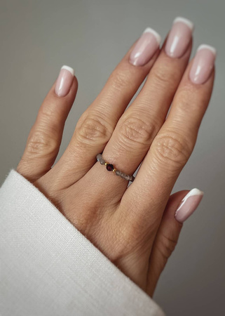 Pierścionek Elastyczny Kamienie Naturalne Labradoryt i Granat