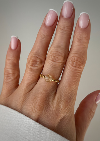 Pierścionek elastyczny hematyt, cytryn - odwaga, sukces, bogactwo