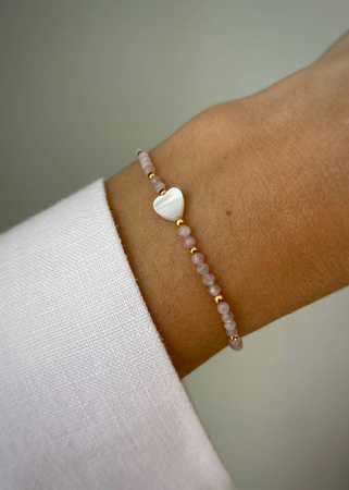 Bracelet and Ring Set - Rose Quartz, Rhodochrosite and Mother of Pearl