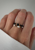 Set of Three Elastic Natural Stone Rings - Champagne Cubic Zirconia and Rhodonite