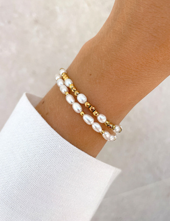 Bransoletki na gumce - perły Bella z hematytem