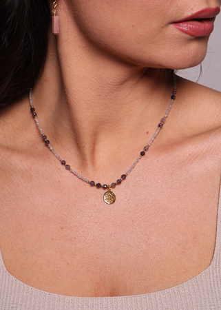 Naszyjnik labradoryt i lolit z zawieszką, ochrona, pewność siebie i intuicja