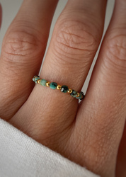 Elastic ring with natural lapis lazuli stones and pearl