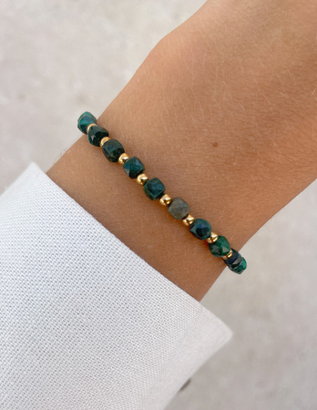 Bransoletka na gumce z malachitu z hematytem - ochrona, szczęście, obfitość, optymizm