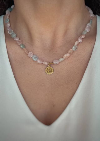 Naszyjnik z kamieni naturalnych Morganit pozłacany z zawieszką