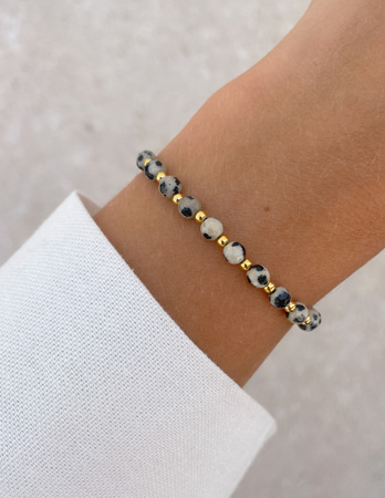 Bransoletka na gumce z jaspisu dalmatyńskiego z hematytem - odwaga, bogactwo, spokój