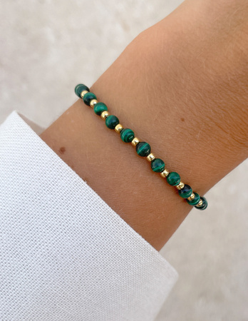 Bransoletka na gumce z malachitu z hematytem - obfitość,  optymizm, spokojny sen