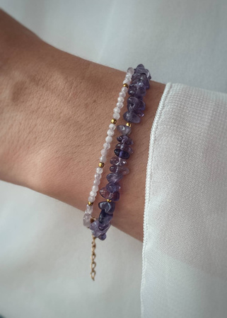 Zestaw Dwóch Bransoletek z zapięciem - Ametyst, Kunzyt 
