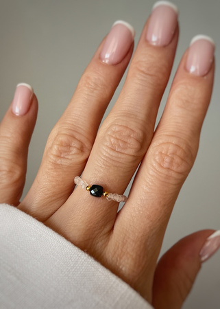 Pierścionek elastyczny czarny turmalin kryształ górski