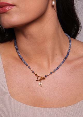 Naszyjnik sodalit i kamień księżycowy toggle z zawieszką