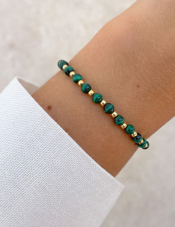 Bransoletka na gumce z malachitu z hematytem - obfitość,  optymizm, spokojny sen