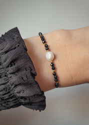 Bracelet natural stones spinel pearl silk thread