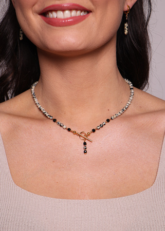 Naszyjnik jaspis dalmatyński i czarny turmalin toggle z zawieszką