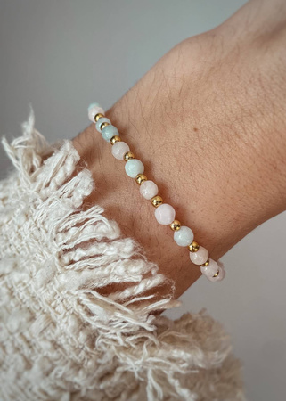 Bransoletka na gumce z Morganitów z Hematytem