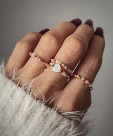 Elastic Ring Natural Stones Rose Quartz, Rhodochrosite, Mother of Pearl
