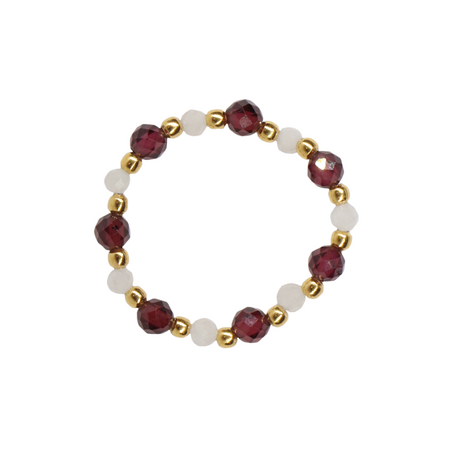 Pierścionek elastyczny kamienie naturalne kamień księżycowy i granat