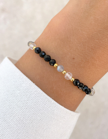 Talizman - czarny turmalin, kryształ górski, labradoryt, hematyt - ochrona i dobrobyt