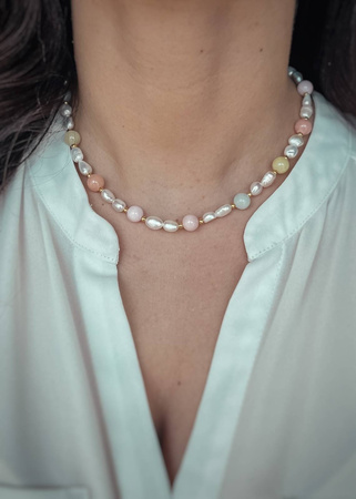 Naszyjnik Kamienie Naturalne Jadeit i Perły