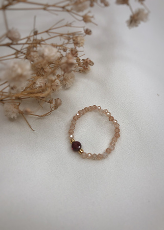 Pierścionek Elastyczny Kamienie Naturalne Granat Cyrkonia Szampańska