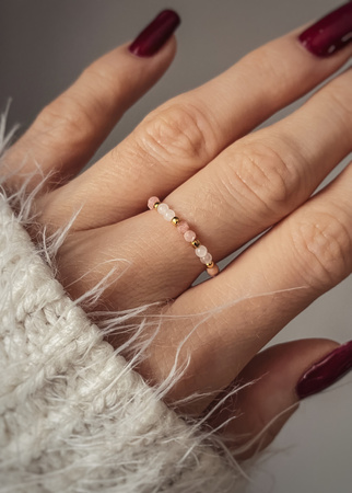 Elastic Ring Natural Stones Rose Quartz and Rhodochrosite