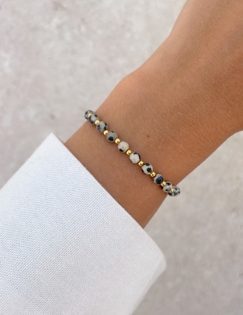 Bransoletka na gumce z jaspisu dalmatyńskiego z hematytem - odwaga, bogactwo, spokój