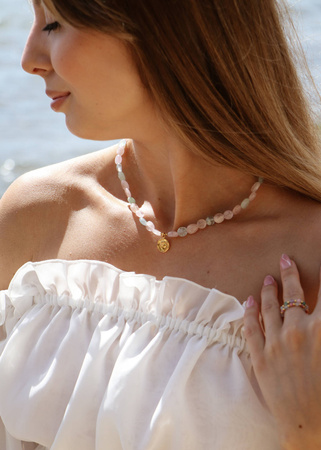 Naszyjnik z kamieni naturalnych Morganit pozłacany z zawieszką