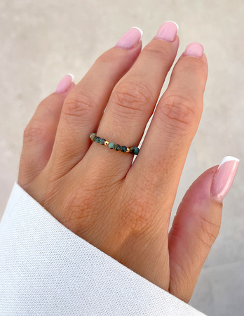 Elastic ring with natural lapis lazuli stones and pearl