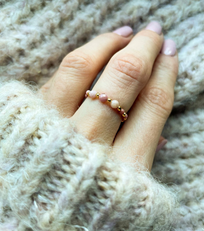 Elastic ring natural stones rhodonite