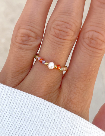 Pierścionek elastyczny - Mix Cyrkonii z Perłą Lea